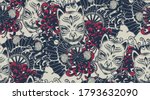 seamless pattern with a kitsune ... | Shutterstock .eps vector #1793632090