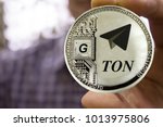 Cryptocurrency TON from telegram in the man's hand. gram