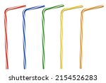 colorful plastic bendable drinking straws isolated on white background. red, blue, green, yellow and orange drinking straw. Flexible straws on white with clipping path.