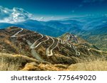 Beautiful Curvy roads on Old Silk Route, past Silk trading route between China and India, Sikkim. This is now part of One belt one road project (OBOR) connecting China with Asia and Europe. 