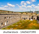 Small photo of Prospect, Maine/United States -7/2/2016: Fort Knox interior of parade ground and covered storage vaults