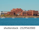 Small photo of Massachusetts, United States-October 13, 2020: university of Massachusetts Boston Wheatley hall viewed from Squantum point park Quincy