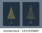 Two Christmas Tree Card Vector...