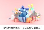 gift box and shopping bag amid... | Shutterstock . vector #1232921863