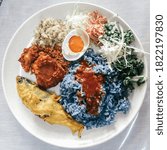 Small photo of Asian traditional food ‘nasi kerabu’ malaysia famous food in kelantan