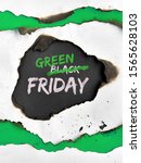 Small photo of Green Friday concept, hole burned in white and green paper. Text "Black Friday Sale" with word "Black" crossed out. Strikethrough or strikeout effect for "Black" to be exchanged on "Green".