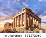 Parthenon Temple On A Sinset....