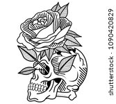 skull tattoo  old school  rose  ... | Shutterstock .eps vector #1090420829