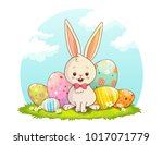 cute rabbit sitting on grass... | Shutterstock .eps vector #1017071779