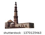 The Qutb Minar isolated on white background. Also spelled as Qutub Minar, or Qutab Minar, It is a minaret that forms part of the Qutb complex in Delhi, India 