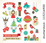 christmas retro icons  elements ... | Shutterstock .eps vector #115216900