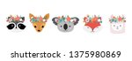 cute animals heads with flower... | Shutterstock .eps vector #1375980869