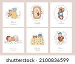 trendy baby and children cards  ... | Shutterstock .eps vector #2100836599