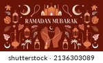 modern bohemian style ramadan... | Shutterstock .eps vector #2136303089