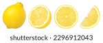 Small photo of ripe lemon fruit, half and slice lemon isolated, Fresh and Juicy Lemon, collection, cut out