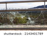 Small photo of Broken glass, savagery, hooligans, breaking, damage