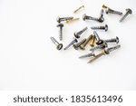 Small photo of Large group of different vintage scows on the white background