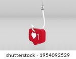 Social Media Like Button in a Fish hook as a bait - 3D Illustration