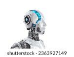 Small photo of AI Artificial Intelligence Robot Head with digital graphic Brain Engine inside Isolated on white background with clipping path, 3D rendering