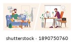man working at computer in... | Shutterstock .eps vector #1890750760