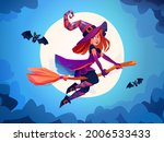 witch flying on broomstick... | Shutterstock .eps vector #2006533433