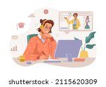 woman attending online webinars ... | Shutterstock .eps vector #2115620309