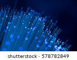 Fiber optics in blue, close up with bokeh
