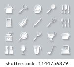 Kitchenware Paper Cut Art Icons ...