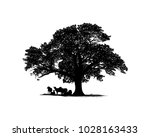 oak tree with goat cattle on... | Shutterstock .eps vector #1028163433