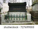 Small photo of PARIS, FRANCE - OCTOBER 2013: Eugene Delacroix's grave in the Pere Lachaise Cemetery. He was a French Romantic artist regarded from the outset of his career as the leader of the French Romantic school