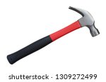 Hammer with a rubberized handle. Hammer and nail puller, two in one. Close-up. Isolated object on white background. Isolate.
