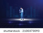 depressed businessman holding a ... | Shutterstock .eps vector #2100373093