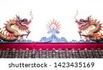 chinese dragon ornament on roof ... | Shutterstock . vector #1423435169