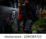 Medellin, Antioquia-Colombia. May 28, 2021. Riot police in Colombia demonstrations