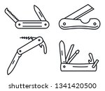 Multifunction penknife icons set. Outline set of multifunction penknife vector icons for web design isolated on white background