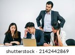 Small photo of Group of business people is upset and getting stress about their unsuccessful project while their boss complaining. Working and Failure Concept