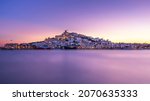 Scenic summer sunset view with colorful sky of the Ibiza Old Town