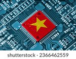 Small photo of Vietnam flag on Microchip processor on electronic board for important component in computer smartphone, Vietnam become global manufacturing and supply chain replace China due to labor cost cheap.