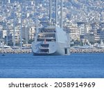 Small photo of Piraeus, Attica | Greece - October 05 2021: Zoom photo of largest sailing yacht owned by Russian Tycoon Andrei Melnichenco anchored. Yacht is designed by Philip Stark
