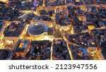 Small photo of Aerial drone night shot of iconic masterpiece ancient temple of Pantheon in Piazza della Rotonda, Rome historic centre, Italy