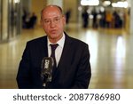 Small photo of Berlin, Germany, December 8, 2021. Gregor Gysi during an interview in the German Bundestag on the occasion of the election of Olaf Scholz as the new German Chancellor.