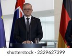Small photo of Berlin, Germany, July 10, 2023. Australian Prime Minister Anthony Albanese is received with military honors by German Chancellor Olaf Scholz at the Federal Chancellery in Berlin.
