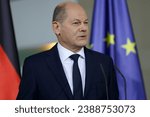 Small photo of Berlin, Germany, November 15, 2023. Olaf Scholz, the German Chancellor, during the press conference on the Federal Constitutional Court's landmark ruling on the 2022 supplementary budget.
