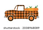 Fall Retro Truck With Pumpkins. ...