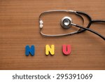 Small photo of NNU colorful word with stethoscope on the wooden background