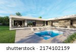 Small photo of Design house - modern villa with open plan living and private bedroom wing. Large terrace with privacy thanks to the house, swimming pool. Small covered terrace for sauna and relaxation.