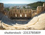 View of the Theatre of Dionysus is an ancient Greek theatre built on the south slope of the Acropolis hill in Athens.
