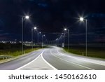 night empty road with modern LED street lights