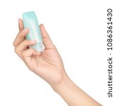 hand holding small plastic... | Shutterstock . vector #1086361430