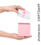 hand open gift box isolated on... | Shutterstock . vector #1569726649